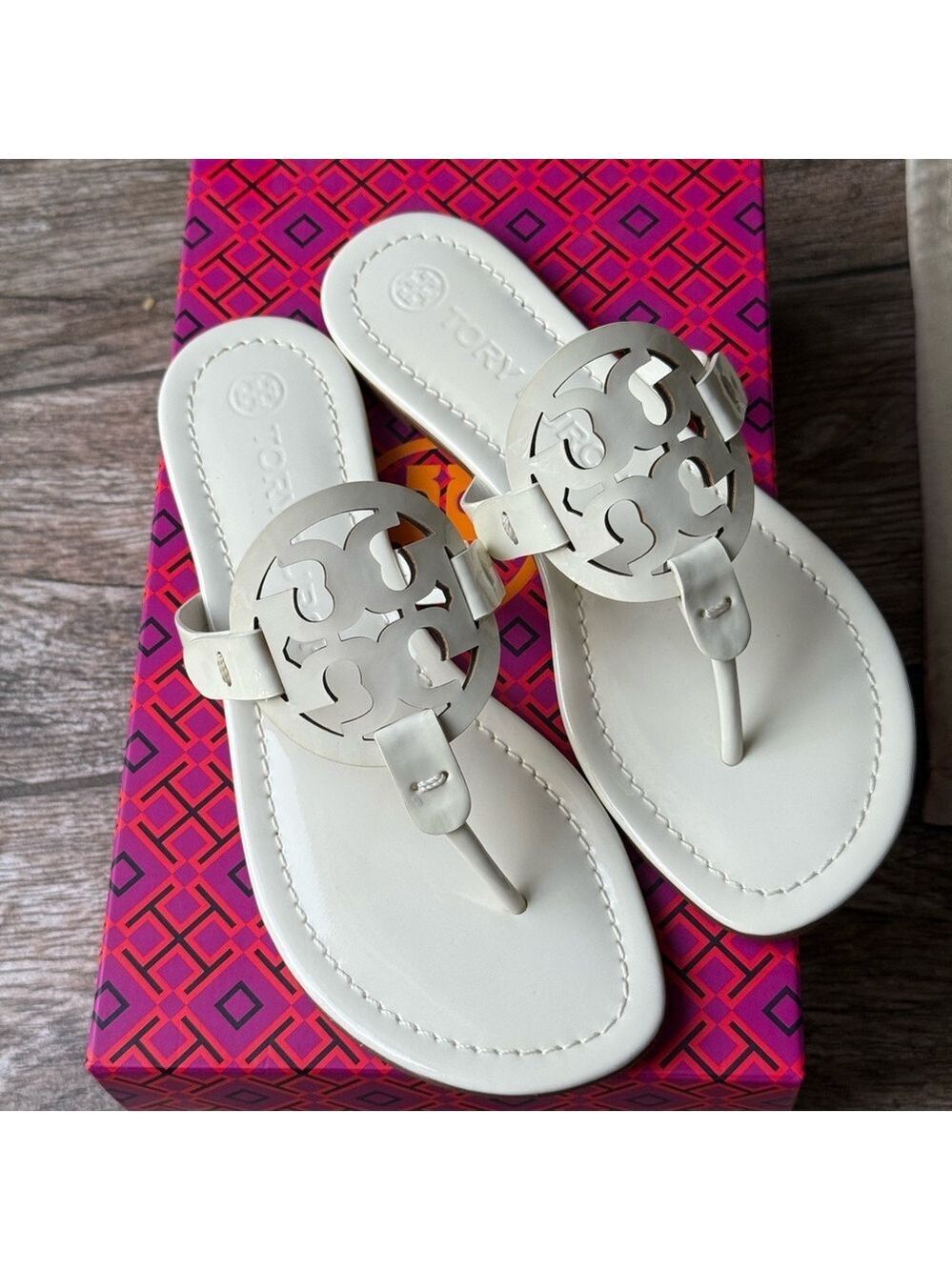 New Tory Burch miller patent leather new ivory  Sandals